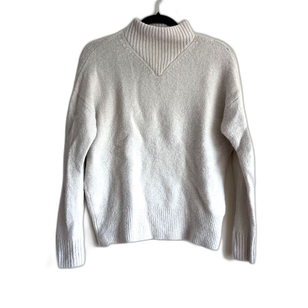 Madewell XXS Ivory Mock Neck V-Neck Wool Alpaca Blend Oversized Sweater